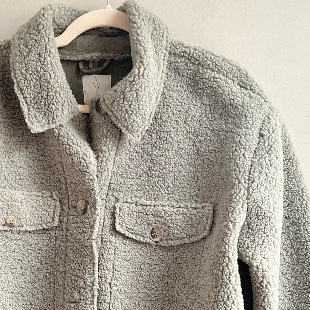 Joie | Sage Green Teddy Sherpa Oversized Shacket Shirt Jacket - Picture 5 of 6
